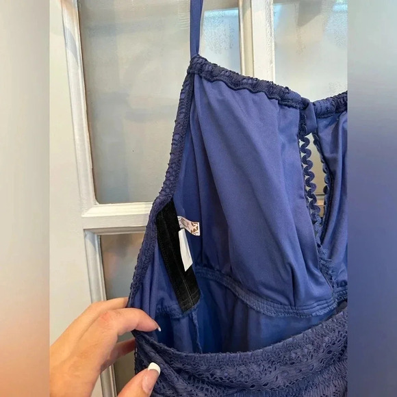 Becca Rebecca Virtue Navy Crochet Halter Top Swimsuit Tankini Size 0X 14/16 - Picture 3 of 10